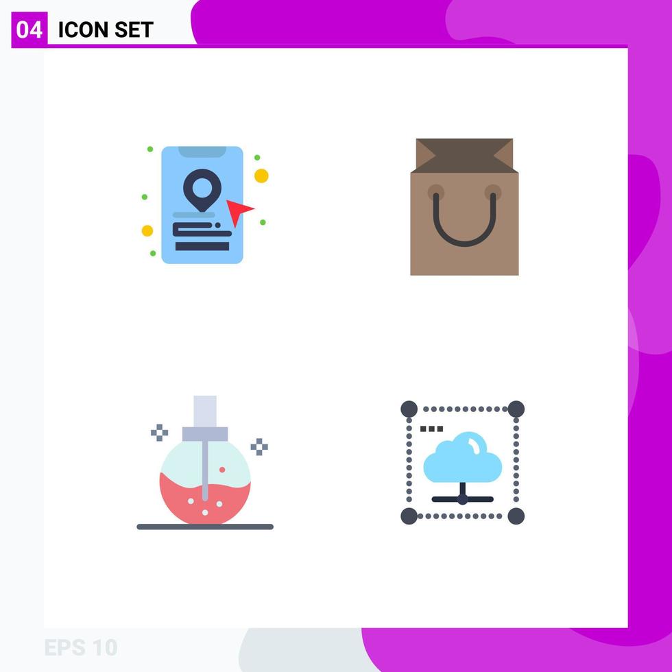 paquete de 4 iconos planos modernos, signos y símbolos para medios de impresión web, como libros, cabinas, bolsos de moda, compras, perfumes, elementos de diseño vectorial editables vector