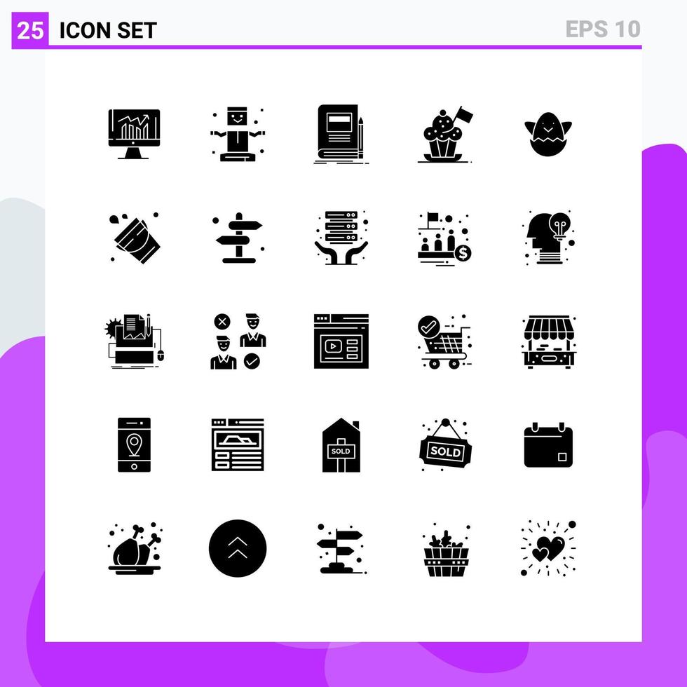 Group of 25 Modern Solid Glyphs Set for cooker hat chef hat magic chef notebook Editable Vector Design Elements