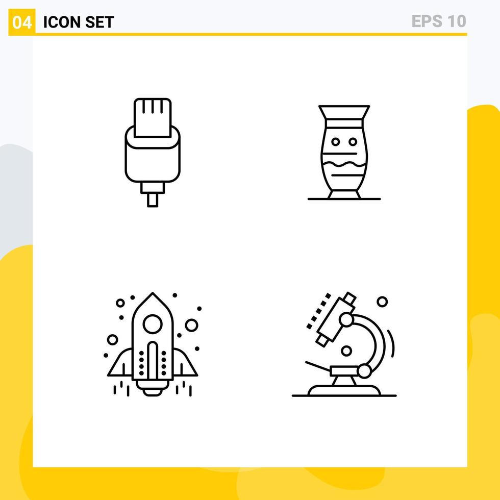 Set of 4 Modern UI Icons Symbols Signs for cable pottery lightning global spaceship Editable Vector Design Elements