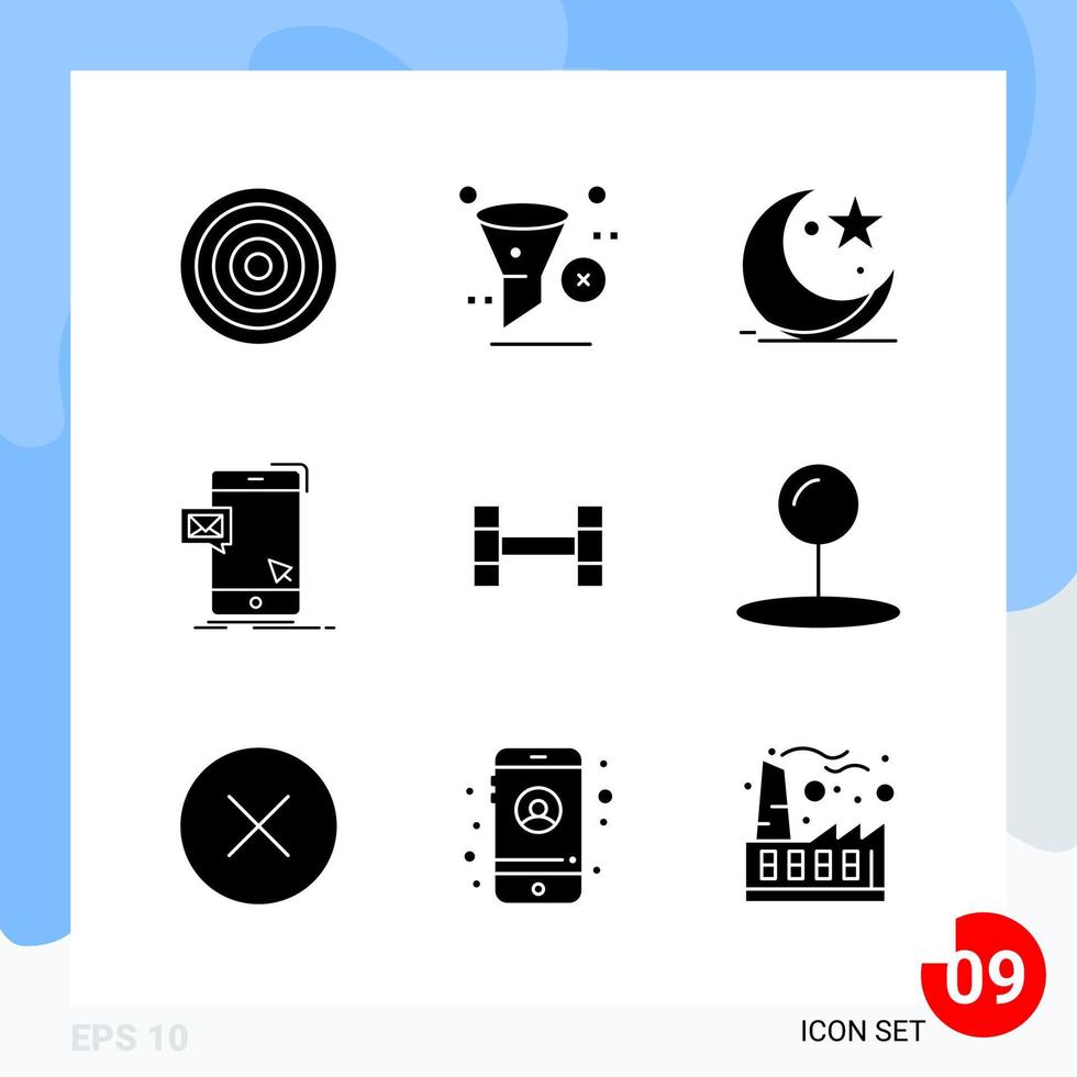 Modern Pack of 9 Icons. Solid Glyph Symbols isolated on White Backgound for Website designing vector