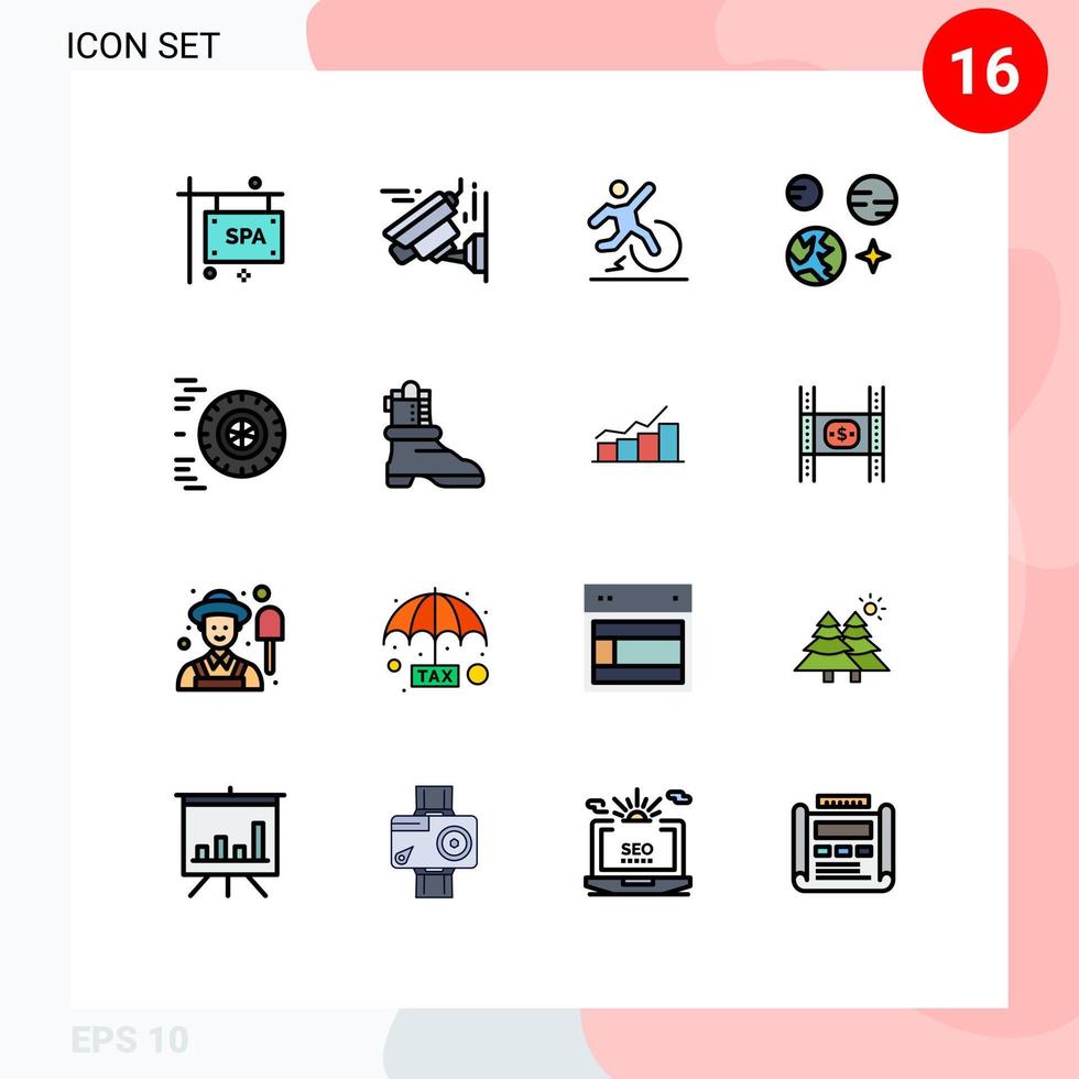 Universal Icon Symbols Group of 16 Modern Flat Color Filled Lines of ride space change science planet Editable Creative Vector Design Elements