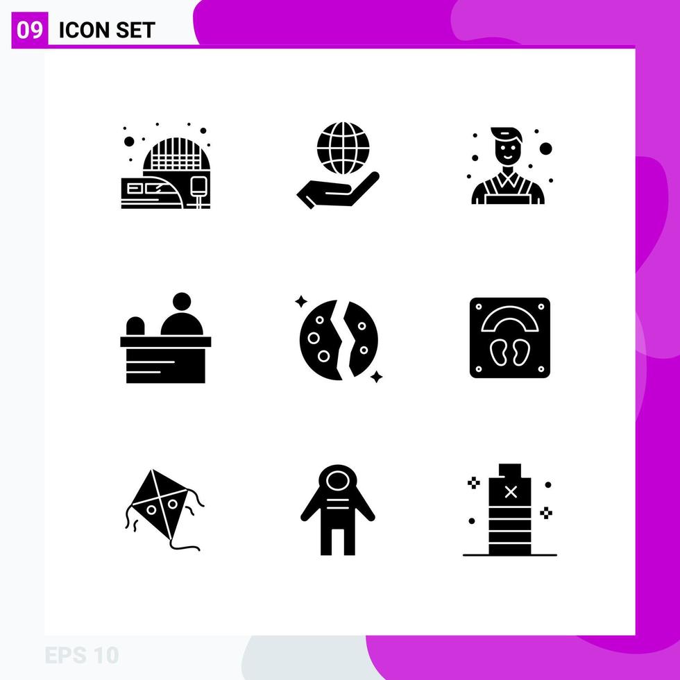 Group of 9 Solid Glyphs Signs and Symbols for planet destroyed decorator astronomy ticket Editable Vector Design Elements