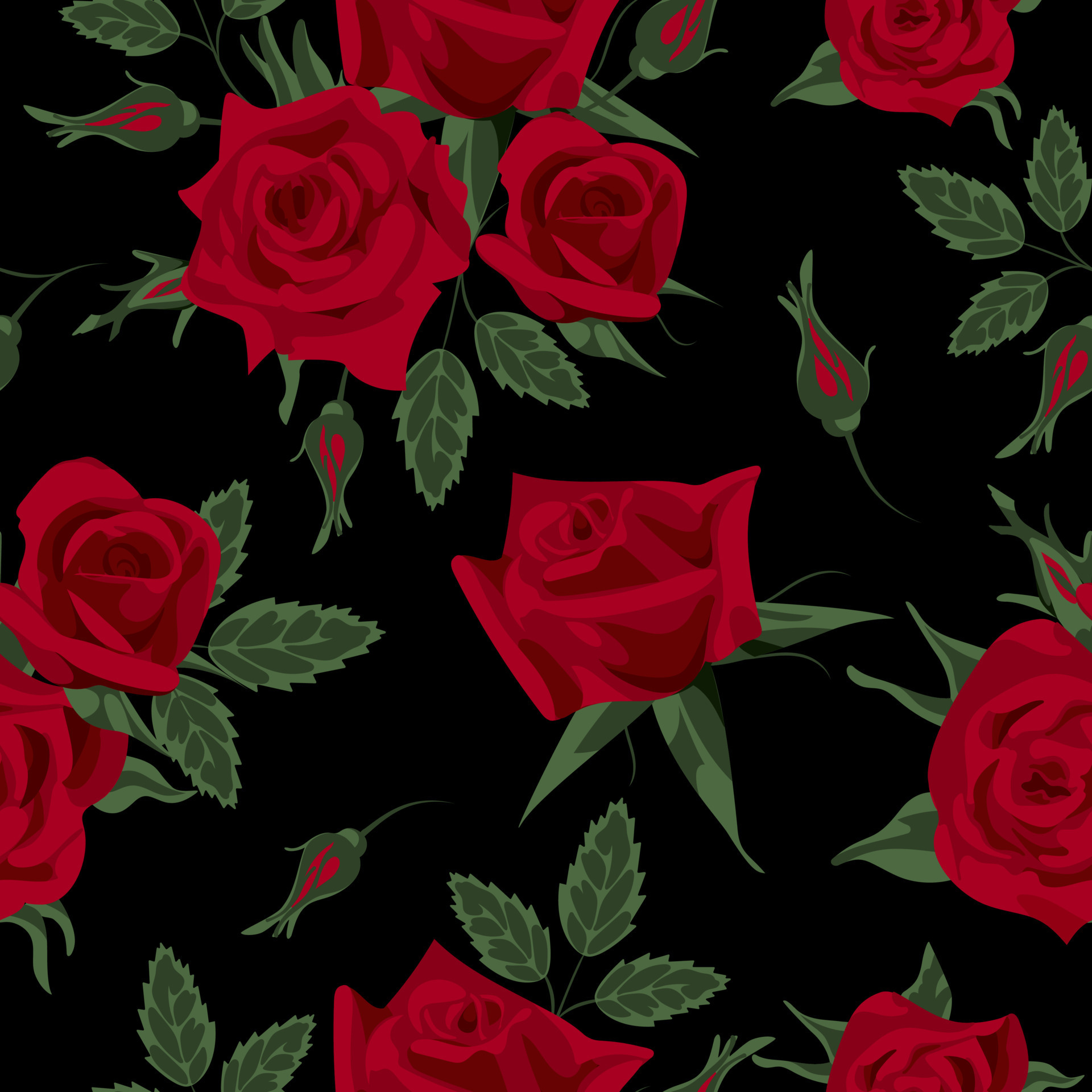 Elegant Victorian English red roses seamless pattern, vintage style. For  Valentines Day, weddings, wallpaper, printing on fabric, wrapping. On a black  background 14899362 Vector Art at Vecteezy