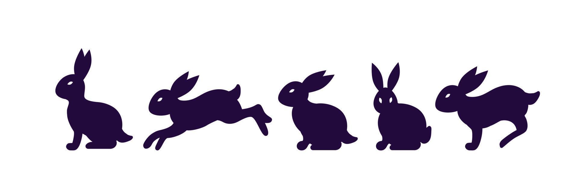 Silhouettes of running rabbits. Stylized animal illustration. Symbol of Chinese New Year 2023. For stickers, posters, postcards, design elements vector