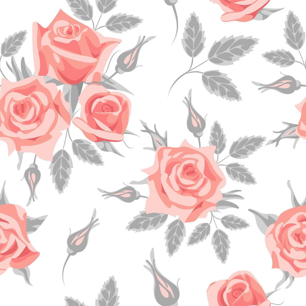 Elegant Victorian English roses seamless pattern, vintage style. For Valentines Day, weddings, wallpaper, printing on fabric, wrapping. Pink gray tones vector