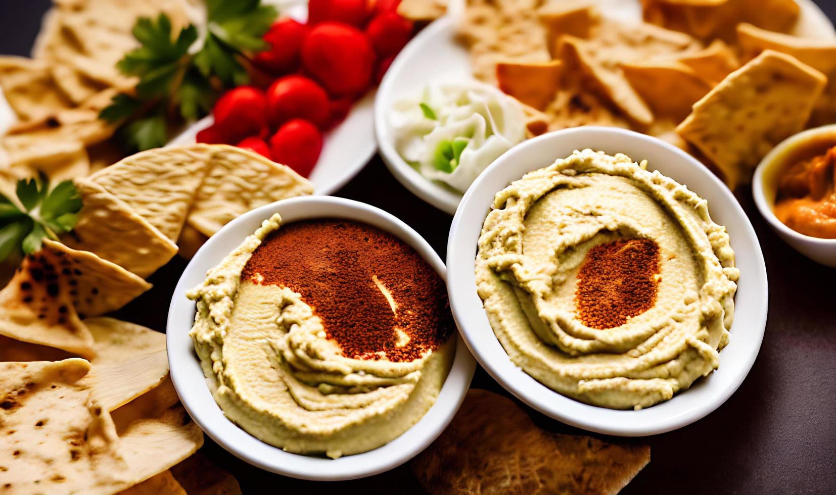 Healthy food. Traditional freshly made organic hummus. photo