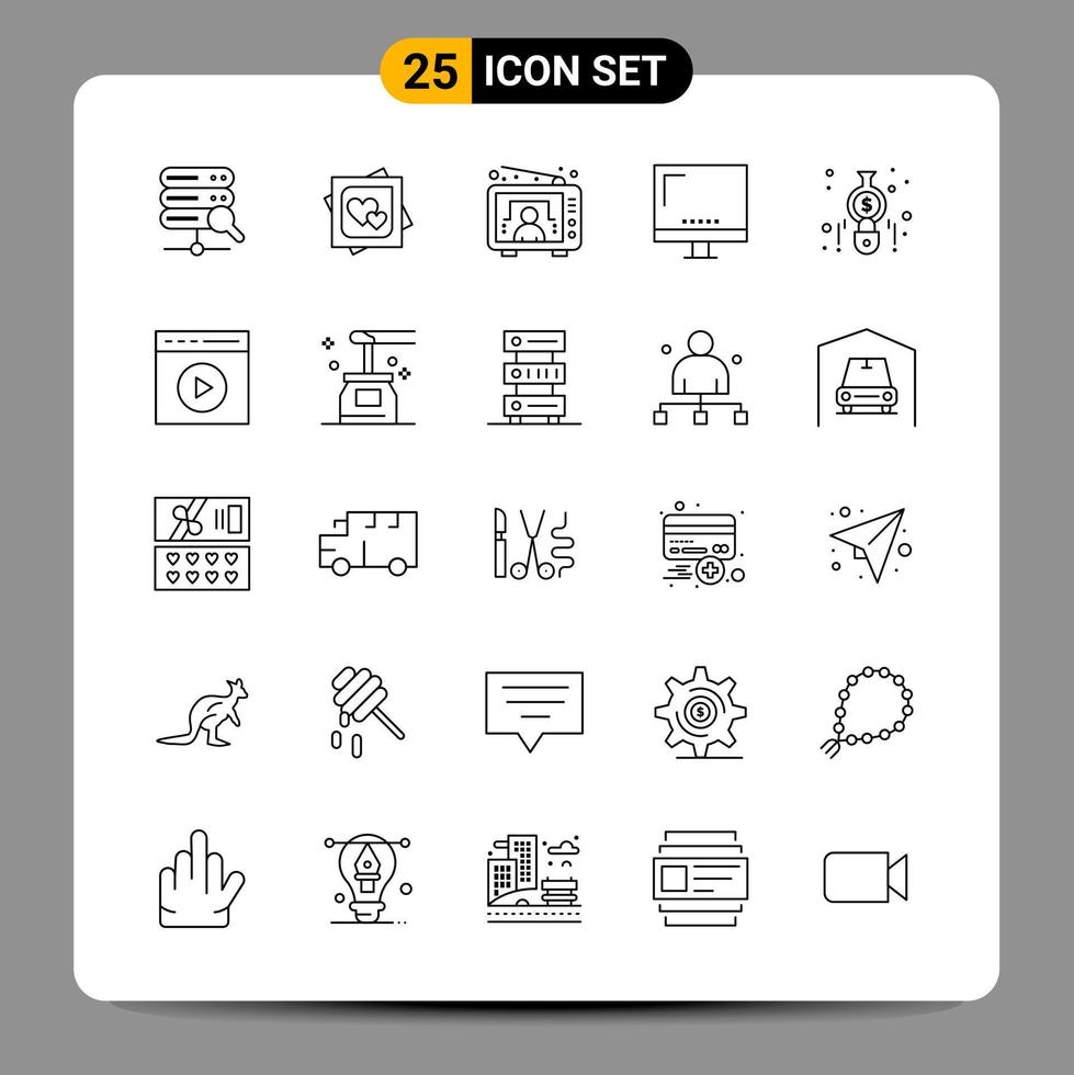 25 Black Icon Pack Outline Symbols Signs for Responsive designs on white background. 25 Icons Set. vector