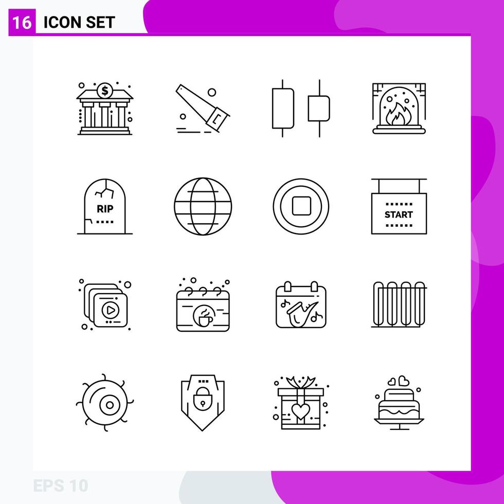 Line Icon set. Pack of 16 Outline Icons isolated on White Background for Web Print and Mobile. vector