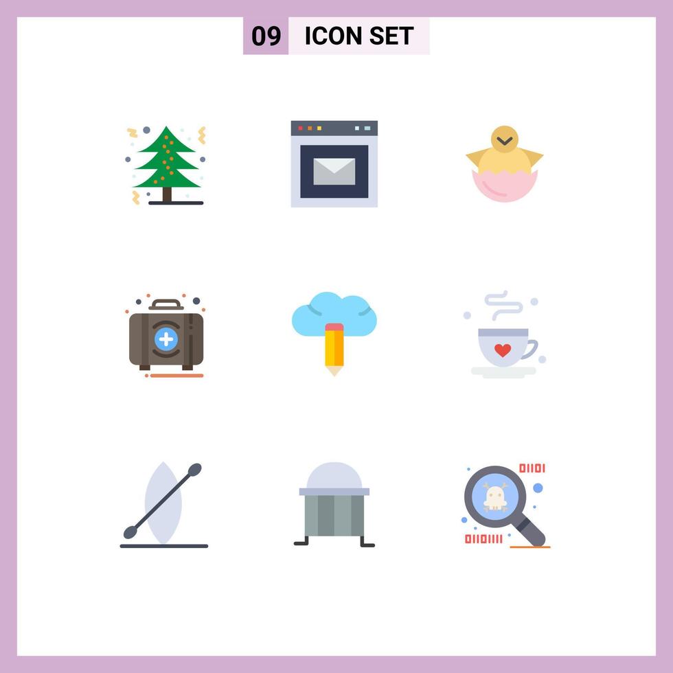 Pictogram Set of 9 Simple Flat Colors of box first egg emergency happy Editable Vector Design Elements