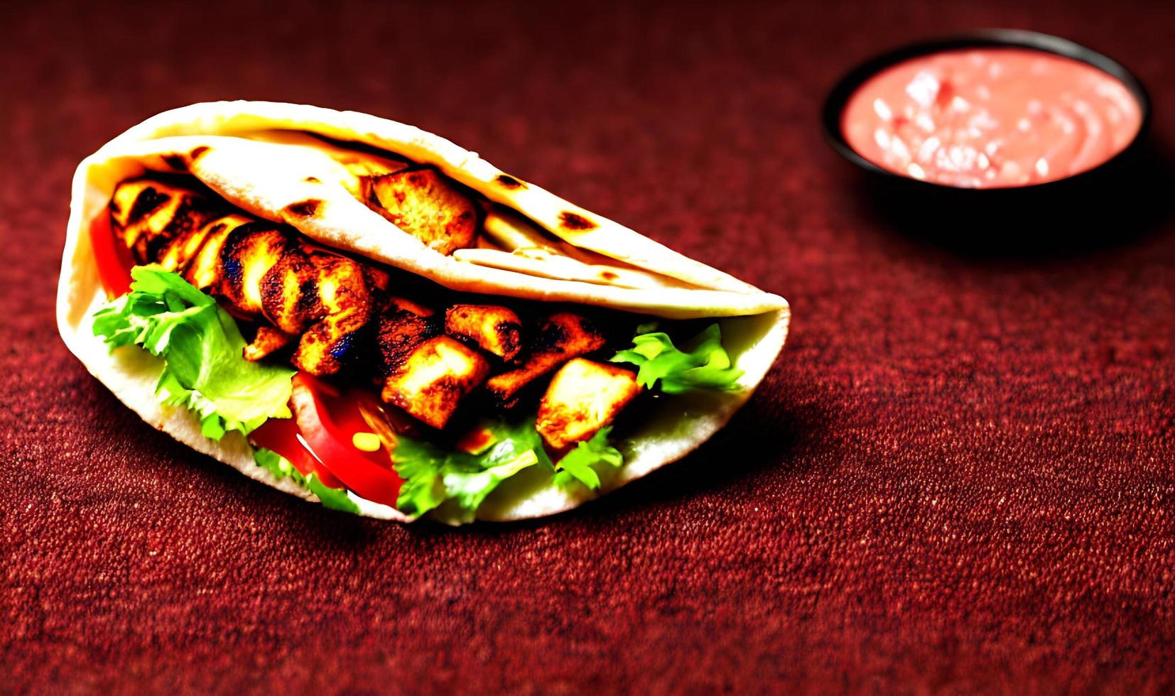 Shawarma. Doner kebab, fresh vegetables and meat. Kebab sandwich close up. photo