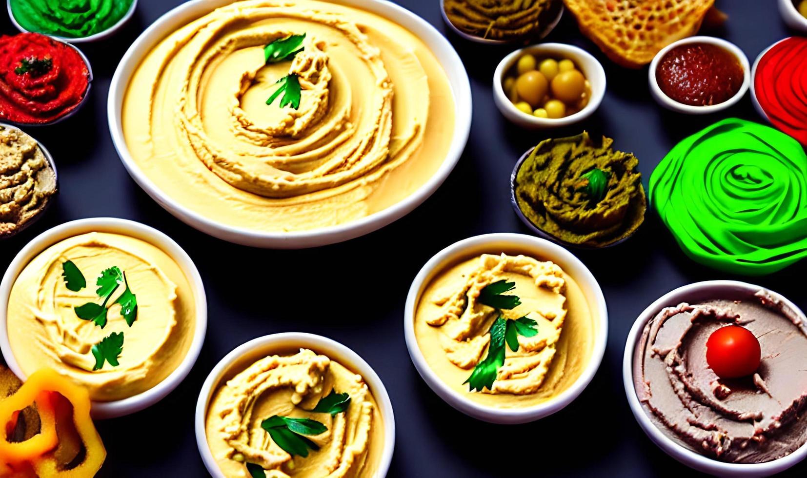 comida sana. hummus orgánico tradicional recién hecho. foto