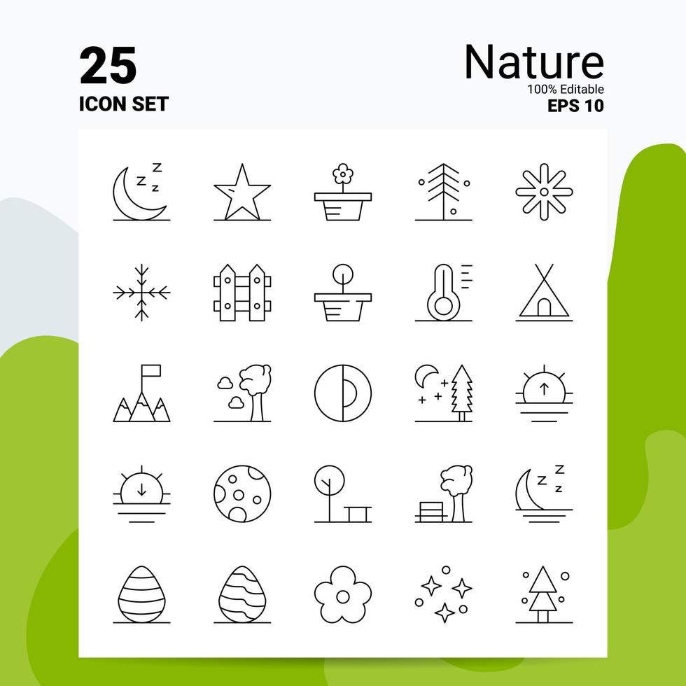 25 conjunto de iconos de naturaleza 100 archivos eps 10 editables concepto de logotipo de empresa ideas diseño de icono de línea vector