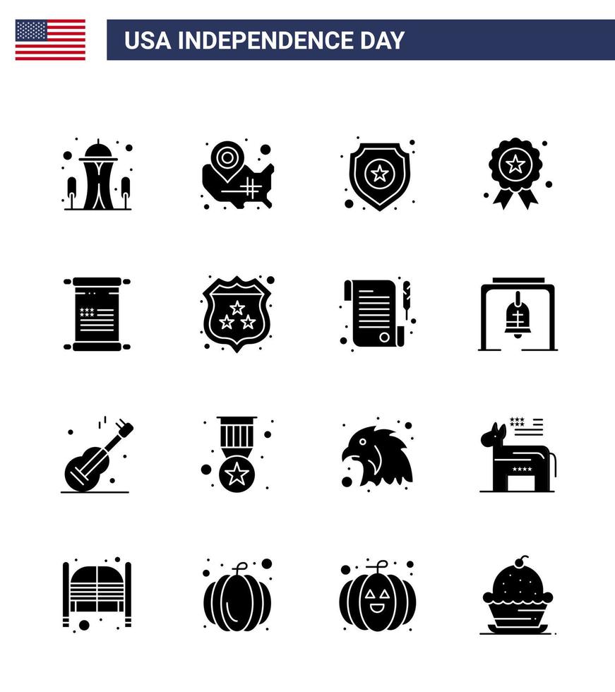 Happy Independence Day 16 Solid Glyphs Icon Pack for Web and Print scroll independence day location pin independece sign Editable USA Day Vector Design Elements
