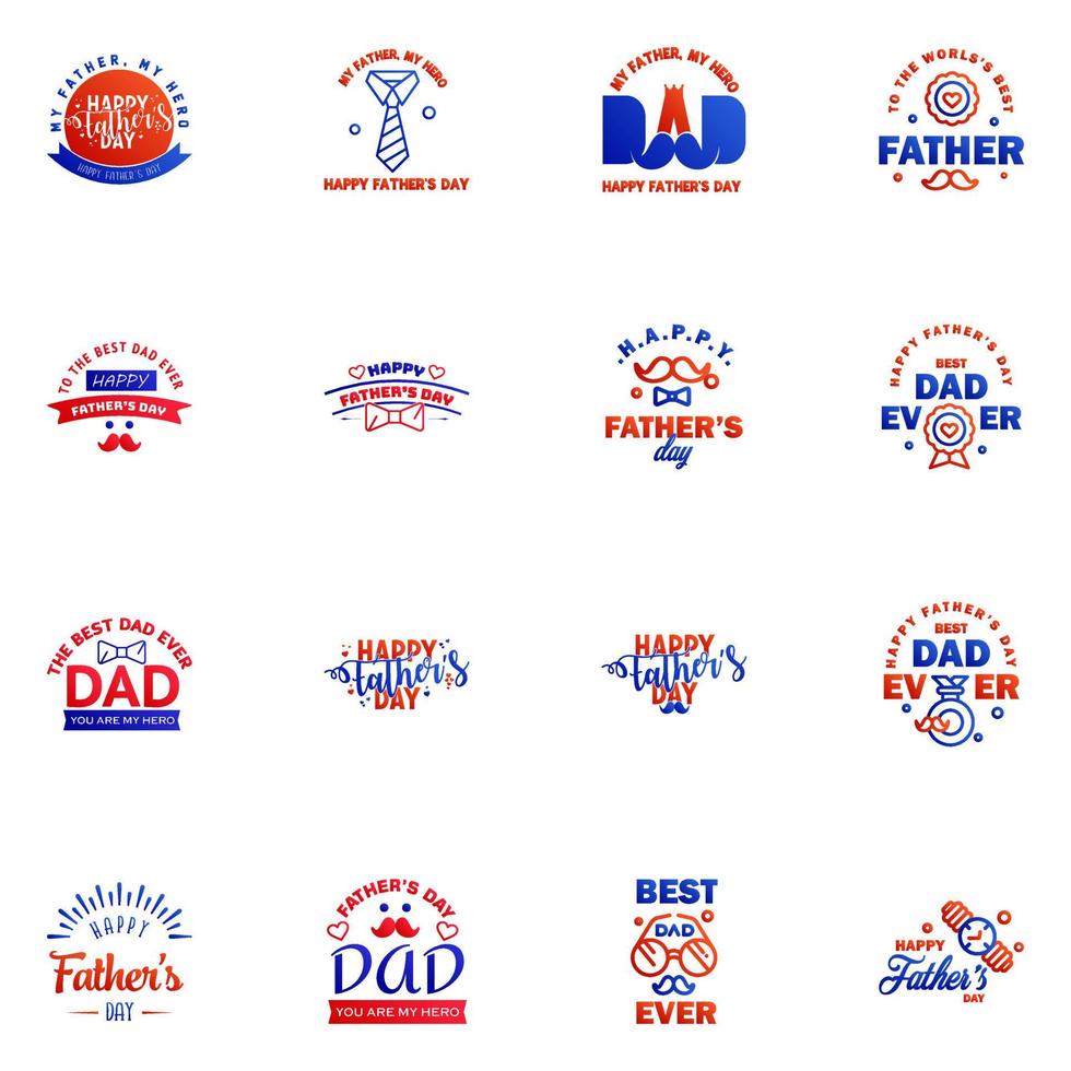 Set of fathers day 16 Blue and red design elements Editable Vector Design Elements