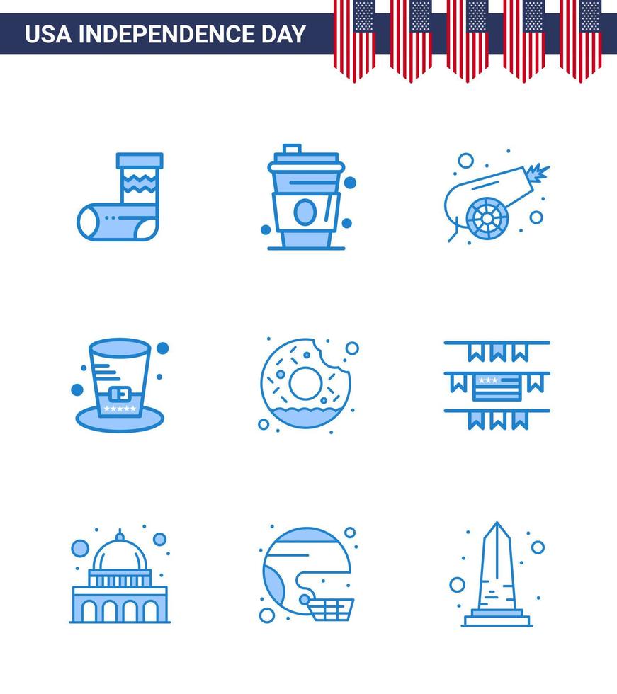 4th July USA Happy Independence Day Icon Symbols Group of 9 Modern Blues of round usa army presidents day Editable USA Day Vector Design Elements