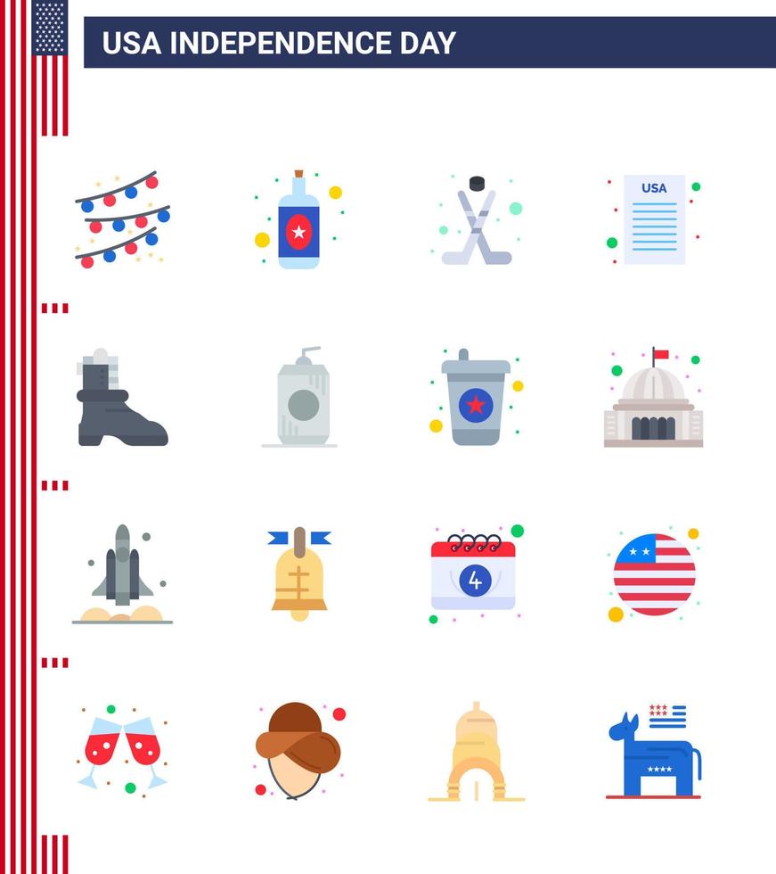 paquete de iconos de vector de stock de día americano 16 signos y símbolos de línea para bota de hielo americana de cola elementos de diseño de vector de día de estados unidos editables democráticos