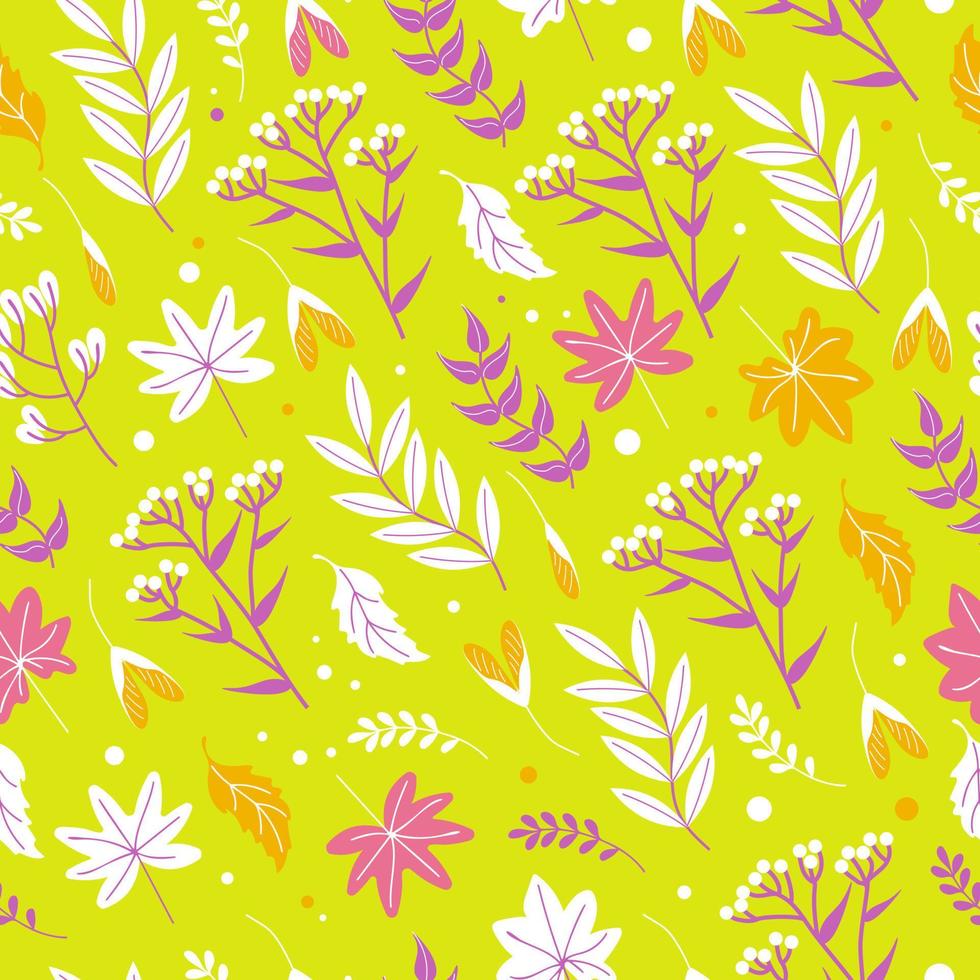 Flowers and herbs. Seamless pastoral rustic pattern. Bright summer, spring illustration, boho style. Yellow-pink tones. For clothing, wallpaper, printing on fabric, wrapping vector