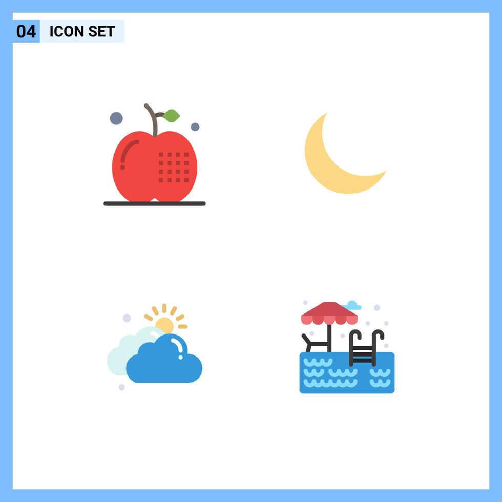 Editable Vector Line Pack of 4 Simple Flat Icons of apple cloud food night day Editable Vector Design Elements