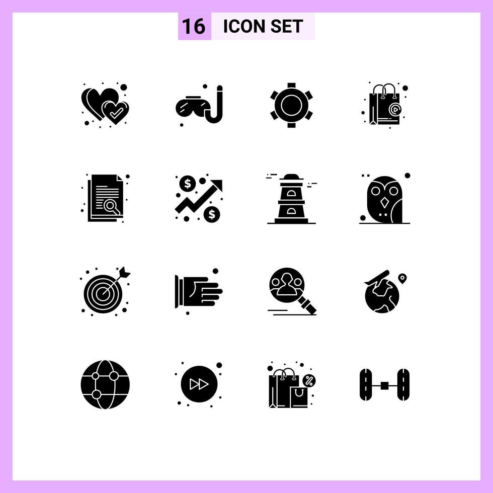 16 Thematic Vector Solid Glyphs and Editable Symbols of search paper setting document shop Editable Vector Design Elements
