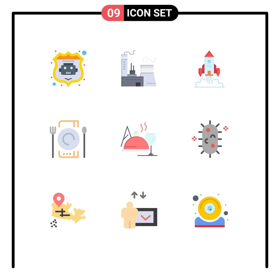 9 Thematic Vector Flat Colors and Editable Symbols of dish restaurant spaceship dinner cafe Editable Vector Design Elements