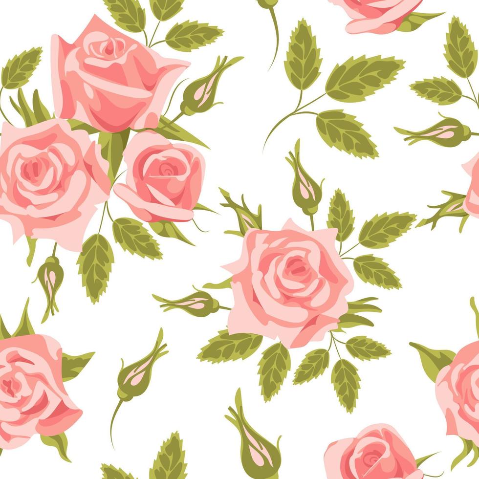 Elegant spring english roses seamless pattern, vintage style. Bouquets, buds. Valentines Day, weddings, wallpaper, dresses, packaging. Pink-green tones vector