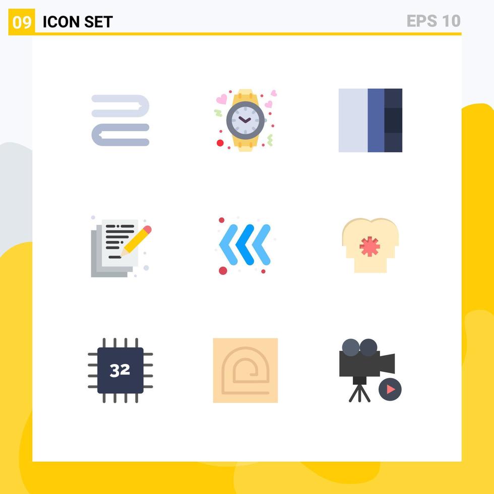 Editable Vector Line Pack of 9 Simple Flat Colors of brain keyboard grid arrow arts Editable Vector Design Elements