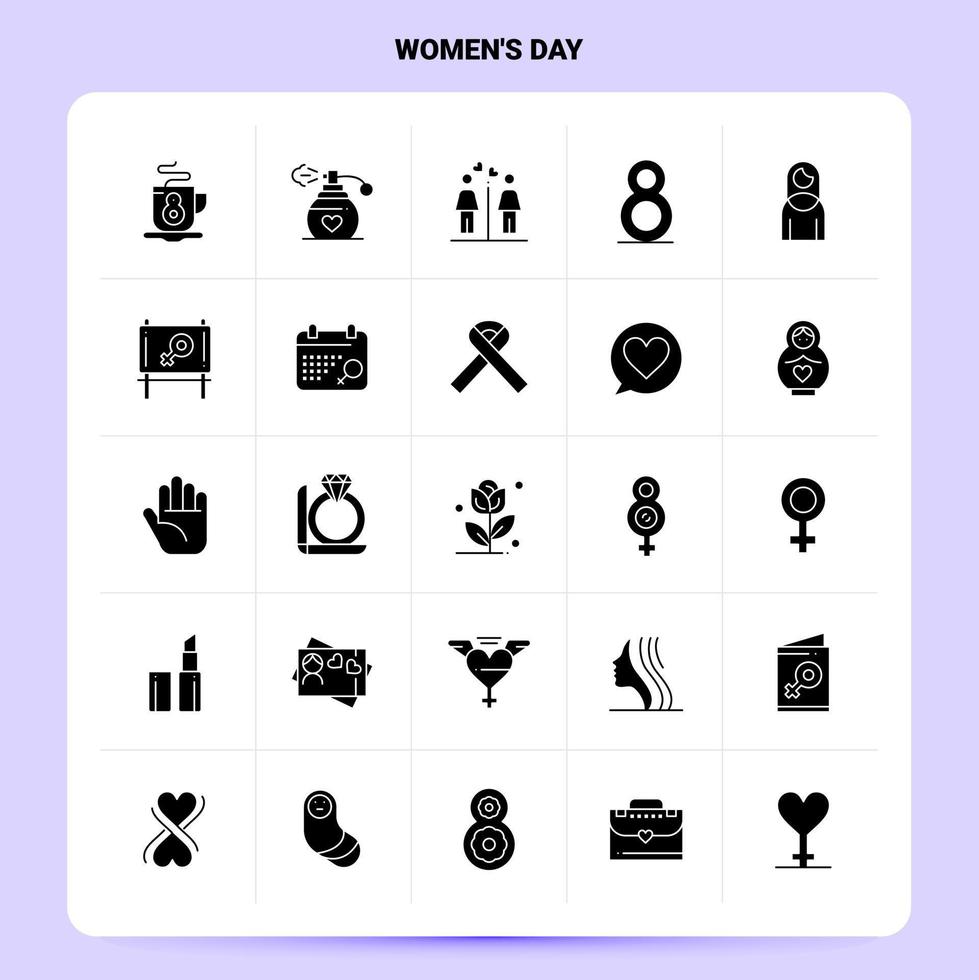 Solid 25 Womens Day Icon set Vector Glyph Style Design Black Icons Set Web and Mobile Business ideas design Vector Illustration