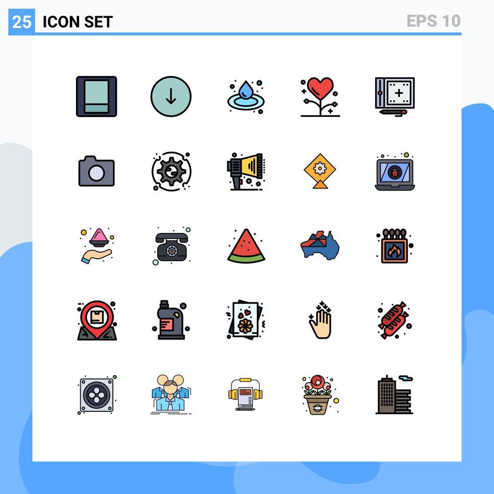 Modern Set of 25 Filled line Flat Colors and symbols such as development coding droop medicine form Editable Vector Design Elements
