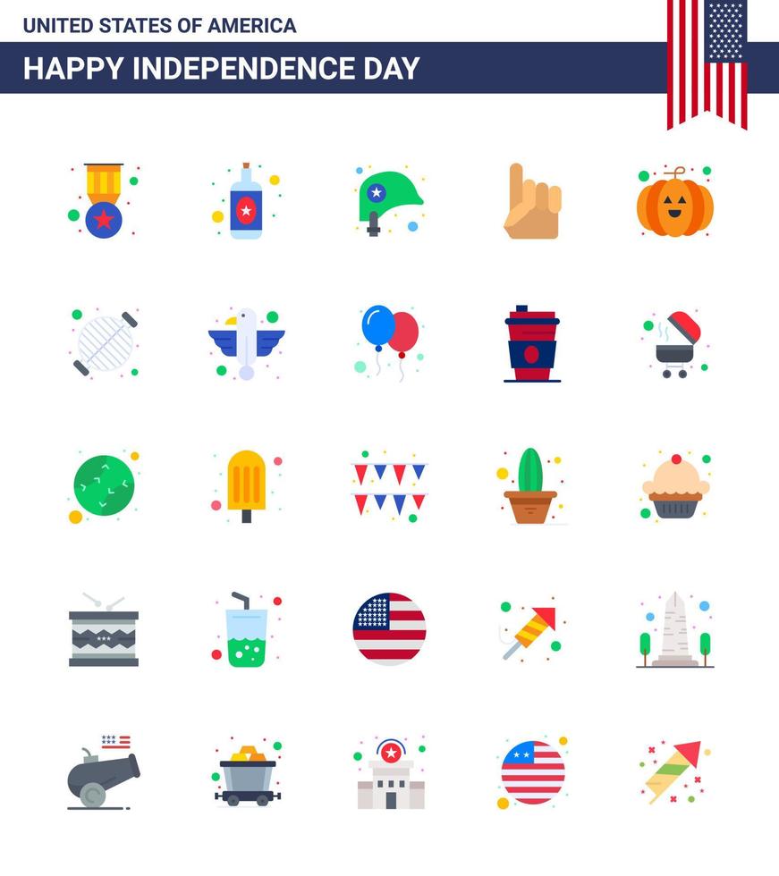 conjunto de 25 iconos del día de estados unidos símbolos americanos signos del día de la independencia para el casco de comida del festival elementos de diseño vectorial del día de estados unidos editables a mano americana vector