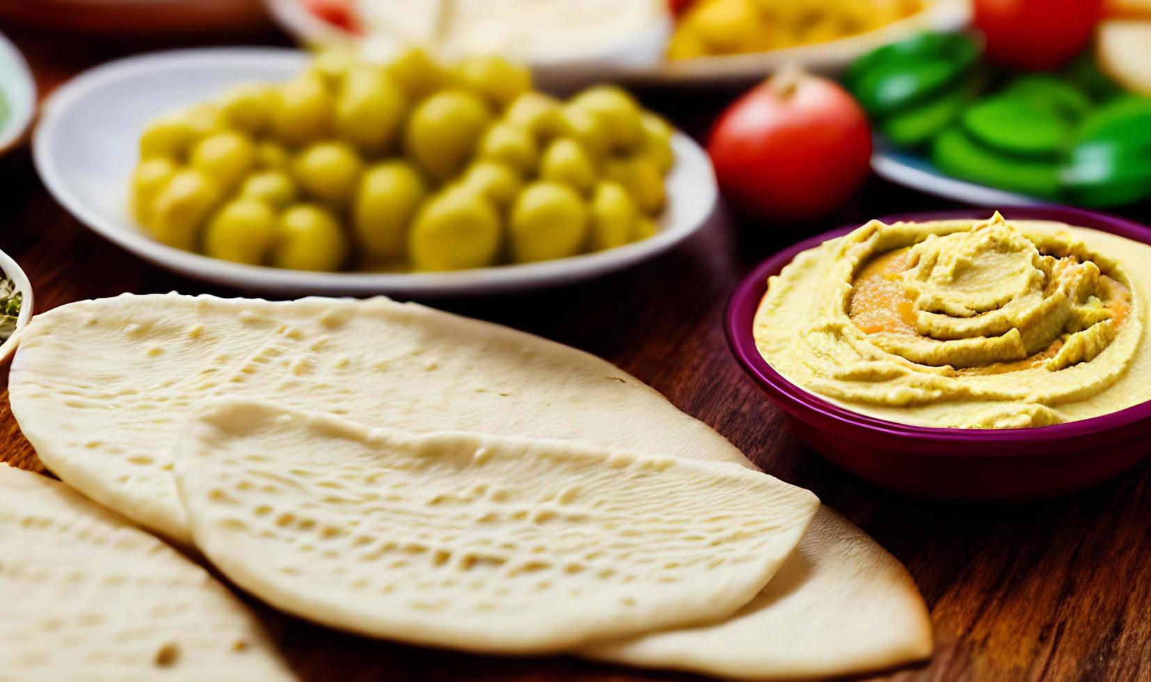 Healthy food. Traditional freshly made organic hummus. photo