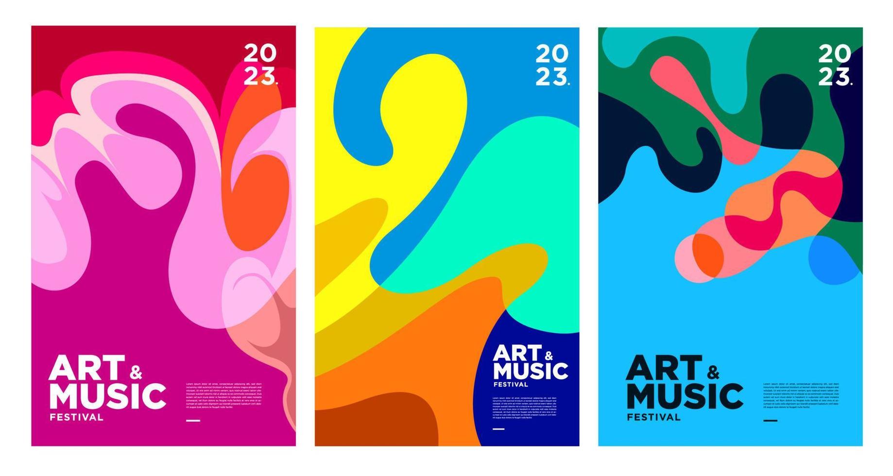 cartel del festival de música y arte colorido de verano y plantilla de portada 2023 vector