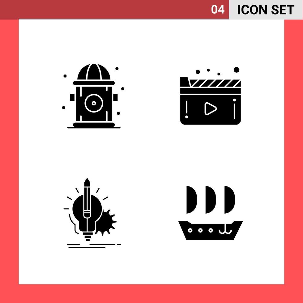 4 Icon Pack Solid Style Glyph Symbols on White Background. Simple Signs for general designing. vector