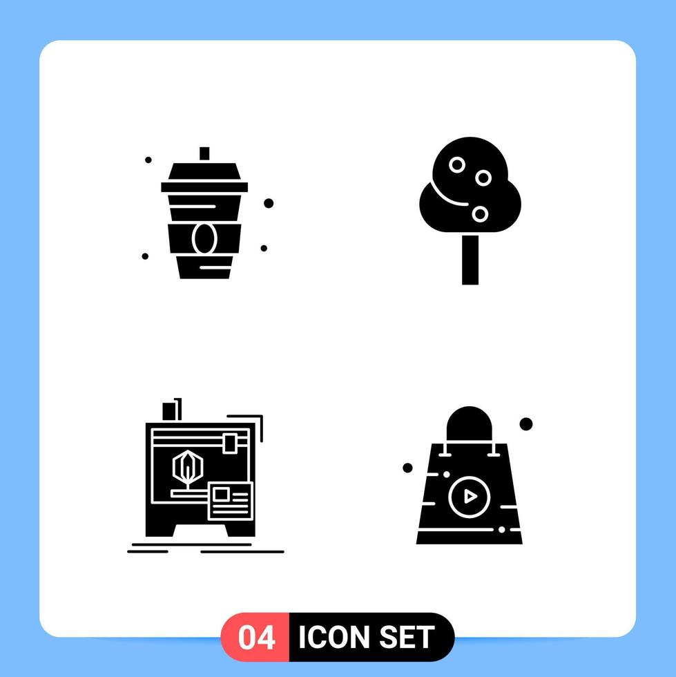 4 Solid Black Icon Pack Glyph Symbols for Mobile Apps isolated on white background. 4 Icons Set. vector