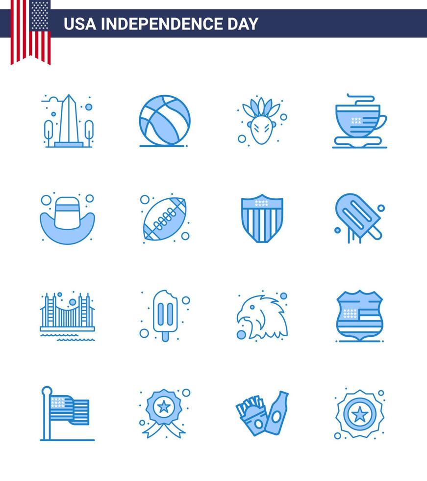 16 iconos creativos de ee.uu. signos de independencia modernos y símbolos del 4 de julio de sombrero americano ee.uu. café té editable día de ee.uu. elementos de diseño vectorial vector