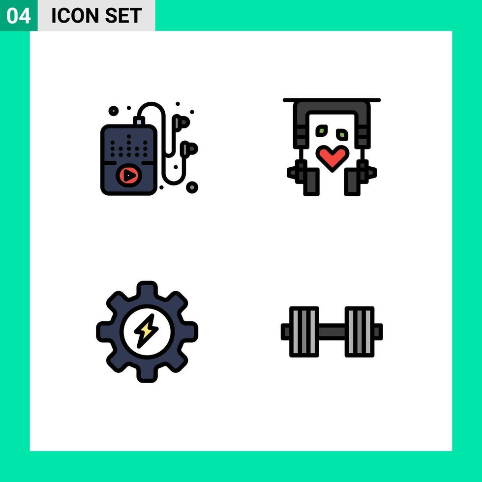 4 Creative Icons Modern Signs and Symbols of hobbies process ear buds therapy dumbbells Editable Vector Design Elements