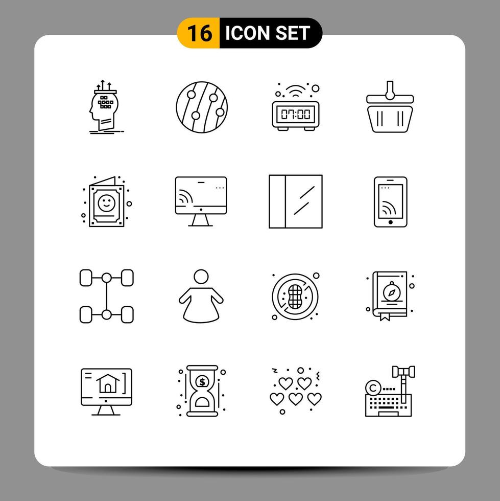 Group of 16 Outlines Signs and Symbols for spring cart scalp disease basket table Editable Vector Design Elements