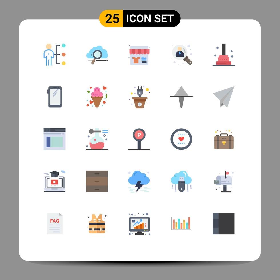 Mobile Interface Flat Color Set of 25 Pictograms of search management technology business shopping Editable Vector Design Elements