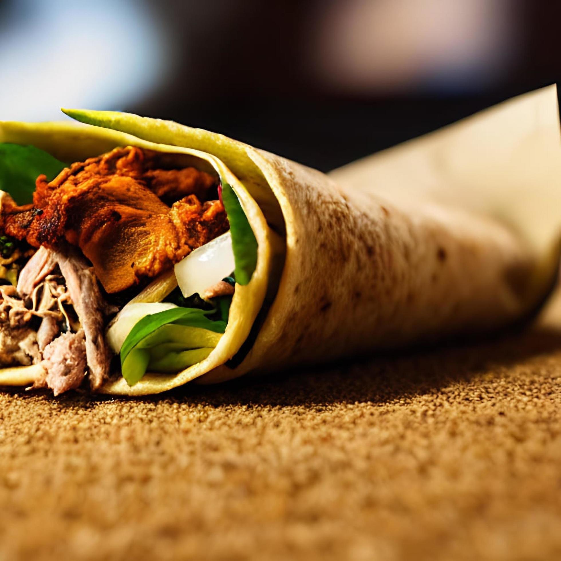 Shawarma. Doner kebab, fresh vegetables and meat. Kebab sandwich close up. 14900381 Stock Photo