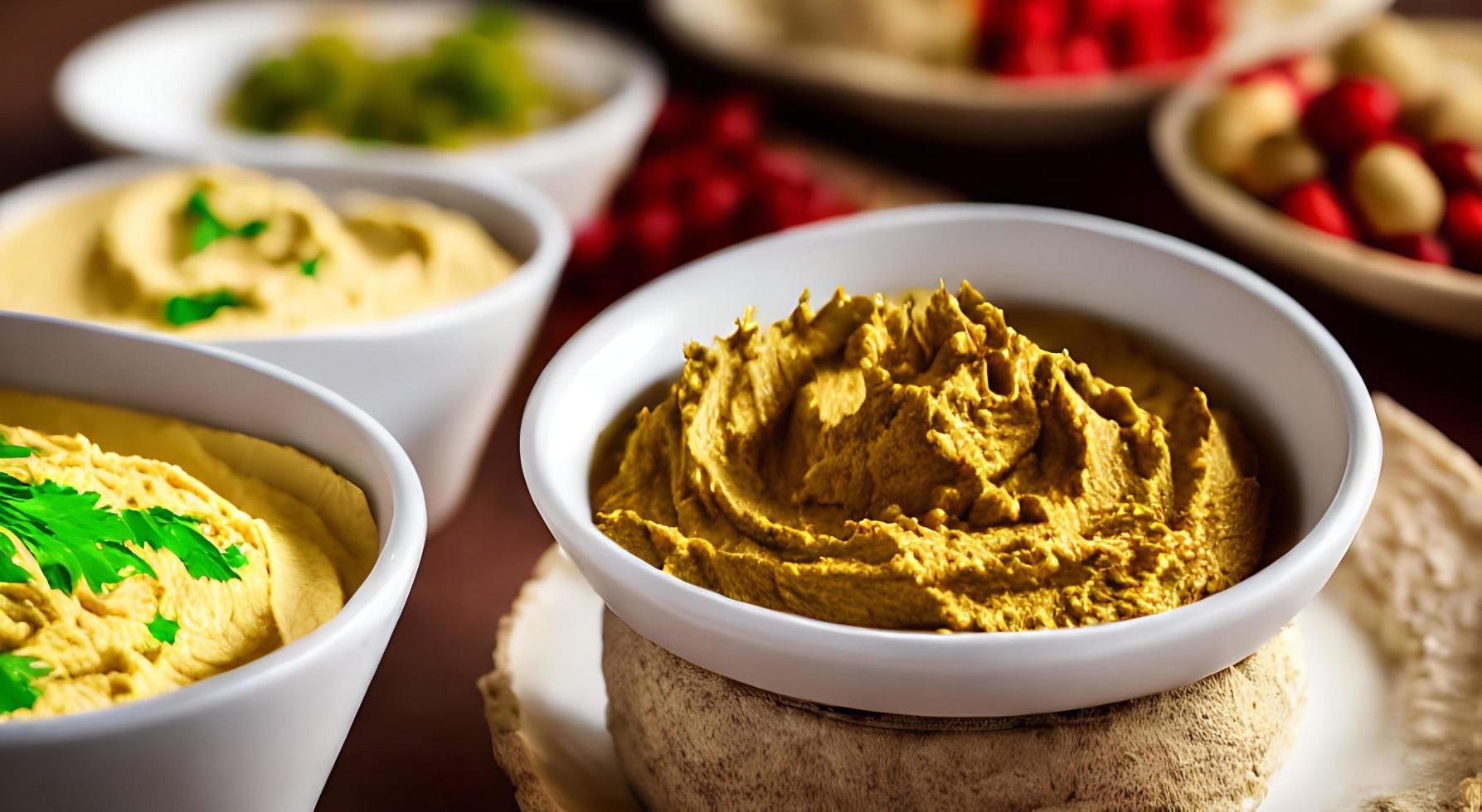 Healthy food. Traditional freshly made organic hummus. photo