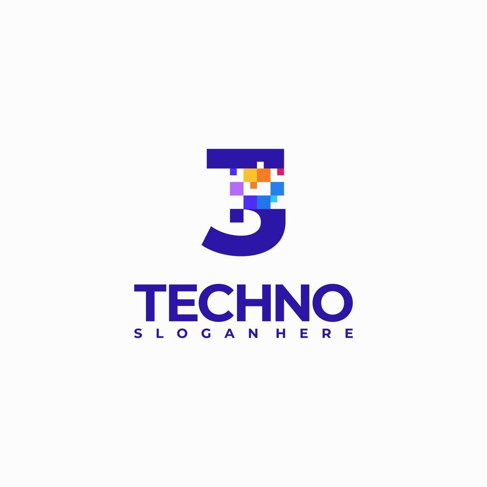 3 Pixel Number Logo Design Template, Pixel Technology logo symbol concept vector