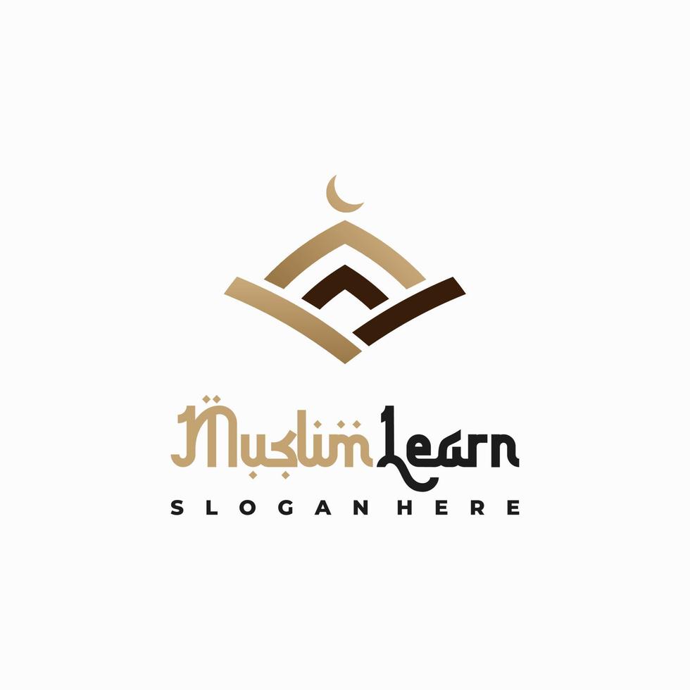 Luxury Muslim Learn logo, Islam learning logo template, Vector illustration