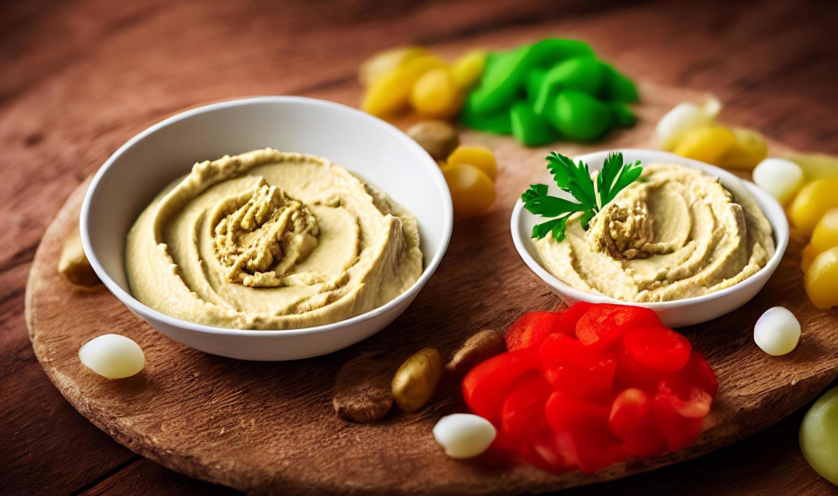 Healthy food. Traditional freshly made organic hummus. photo