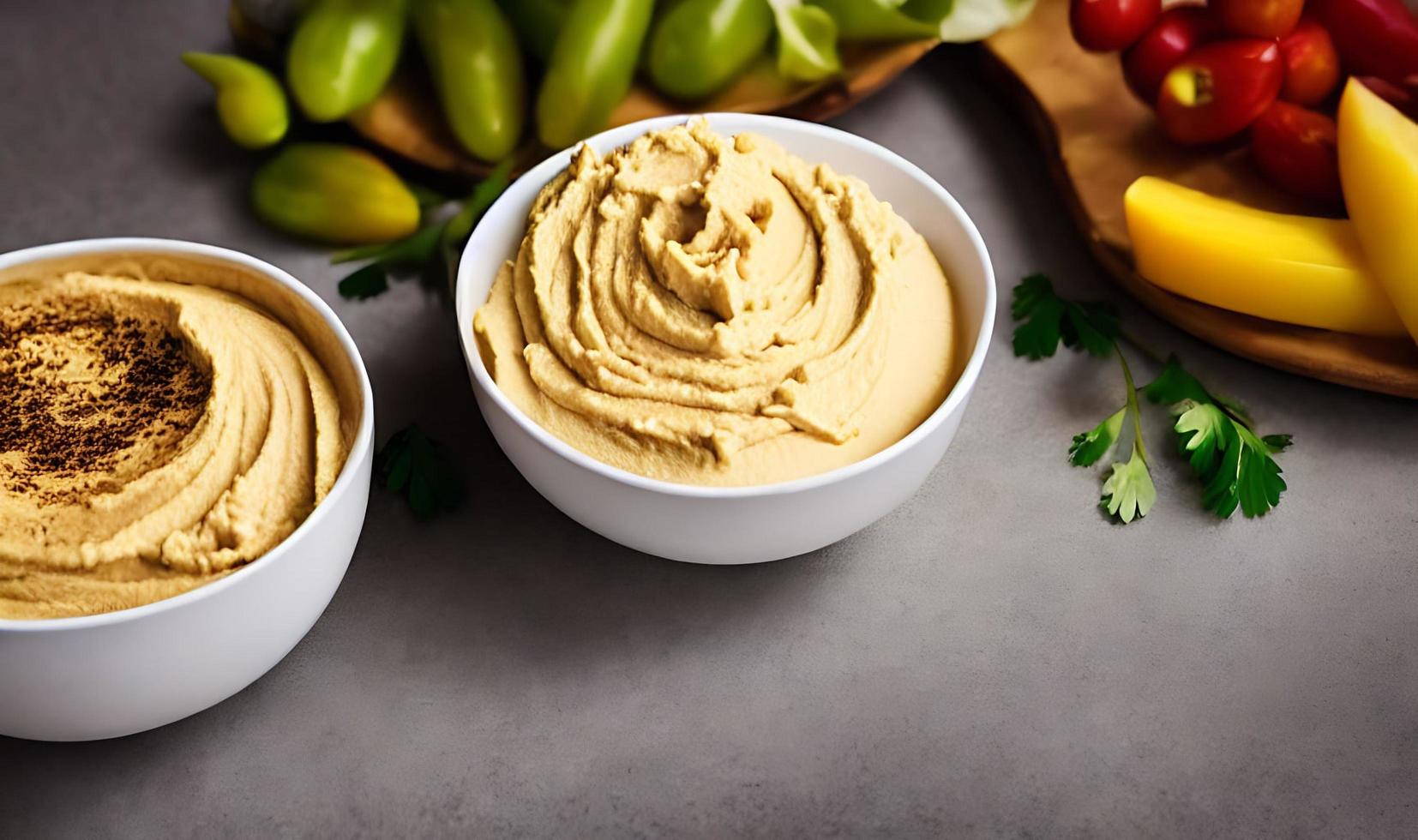 Healthy food. Traditional freshly made organic hummus. photo