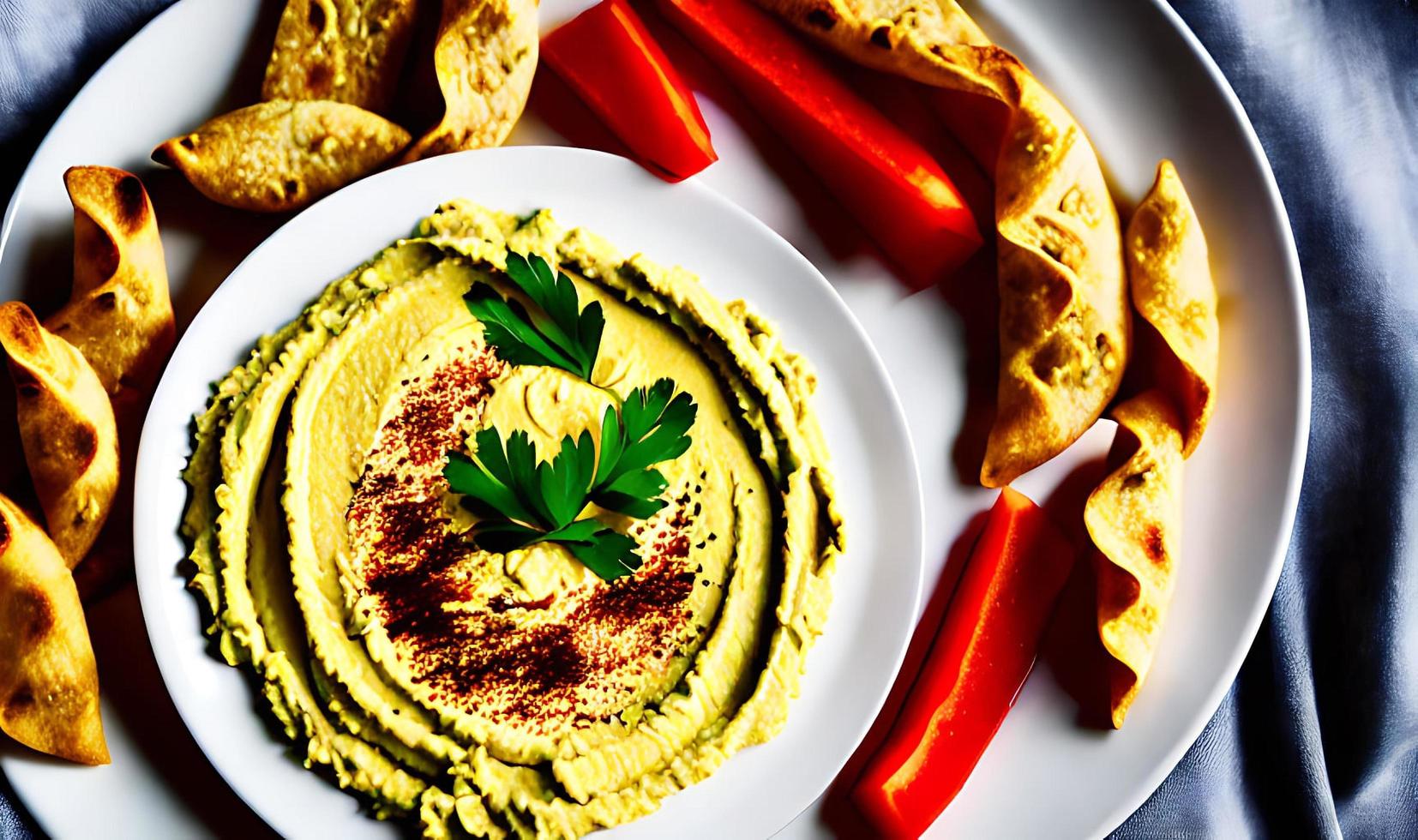 Healthy food. Traditional freshly made organic hummus. photo