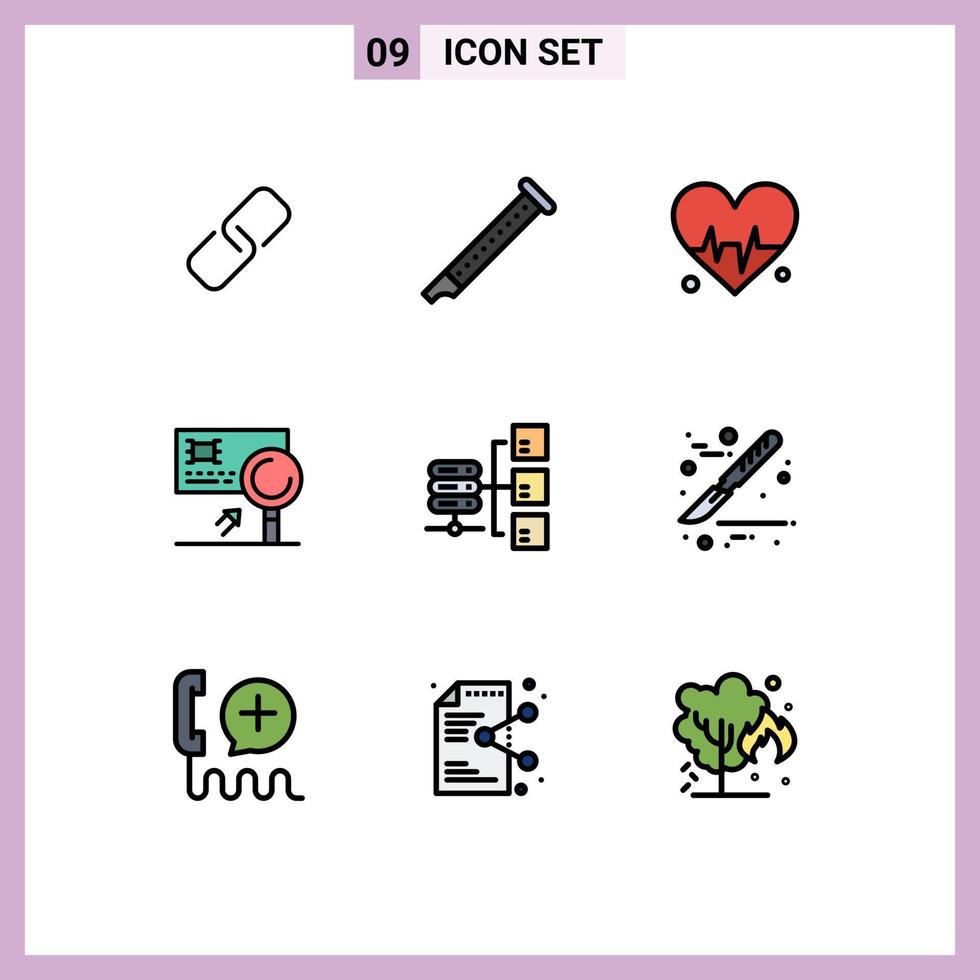 Set of 9 Commercial Filledline Flat Colors pack for network detection sound card analysis Editable Vector Design Elements