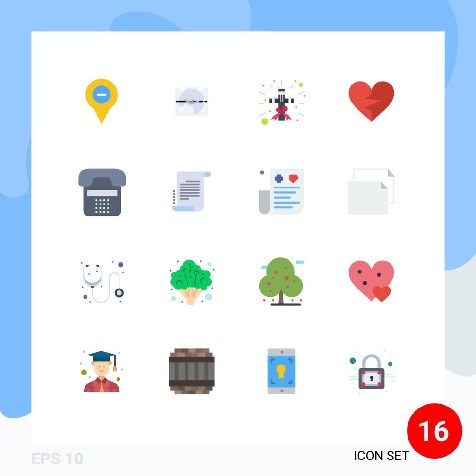 Mobile Interface Flat Color Set of 16 Pictograms of favorite love time heart religion Editable Pack of Creative Vector Design Elements