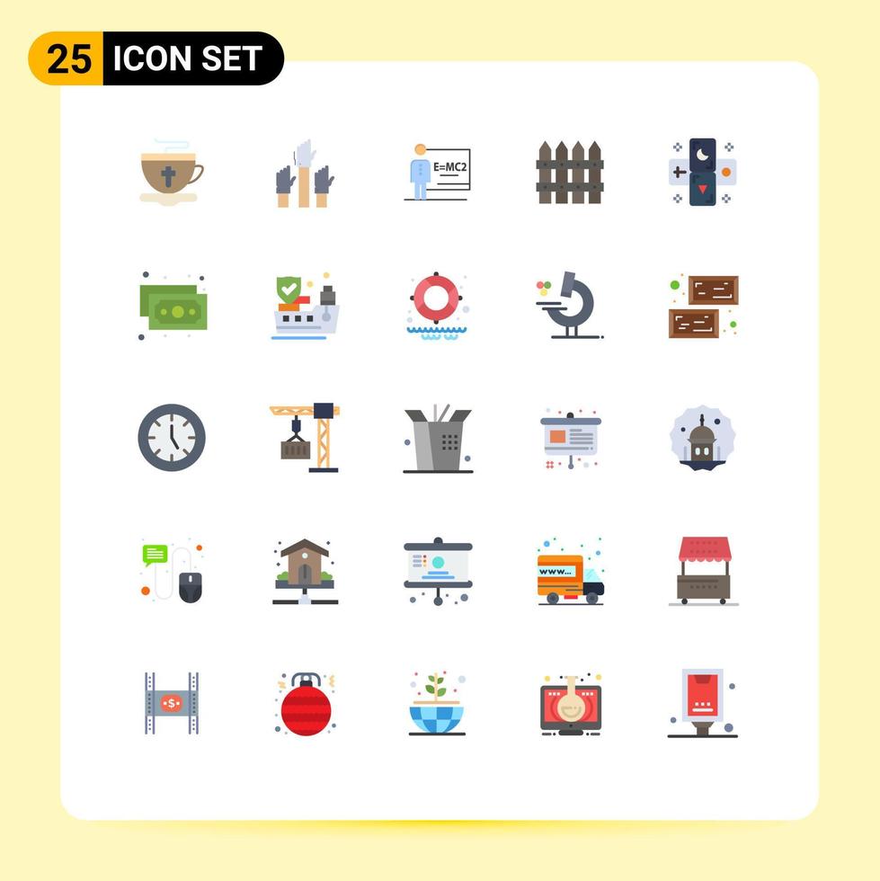 Mobile Interface Flat Color Set of 25 Pictograms of astrology fence intent farming room Editable Vector Design Elements