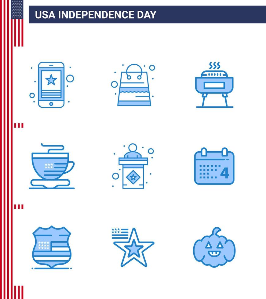 9 Creative USA Icons Modern Independence Signs and 4th July Symbols of election coffee shop cup holiday Editable USA Day Vector Design Elements