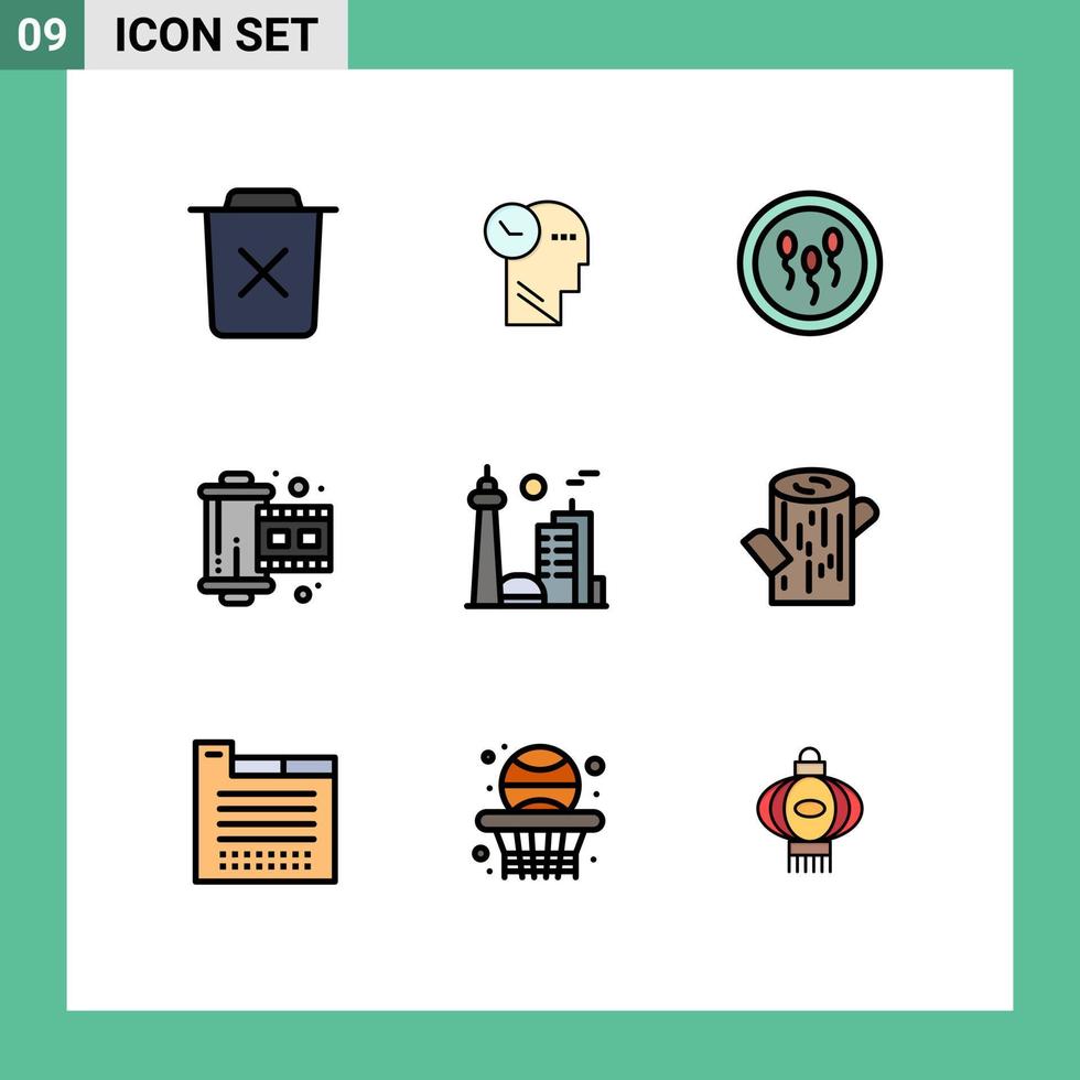 Set of 9 Modern UI Icons Symbols Signs for reel film head cinema laboratory Editable Vector Design Elements