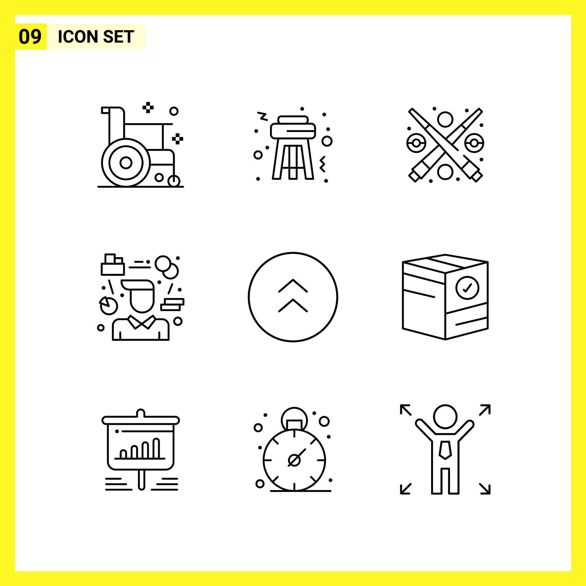 9 Icon Set. Simple Line Symbols. Outline Sign on White Background for